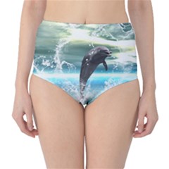 Funny Dolphin Jumping By A Heart Made Of Water High-waist Bikini Bottoms by FantasyWorld7