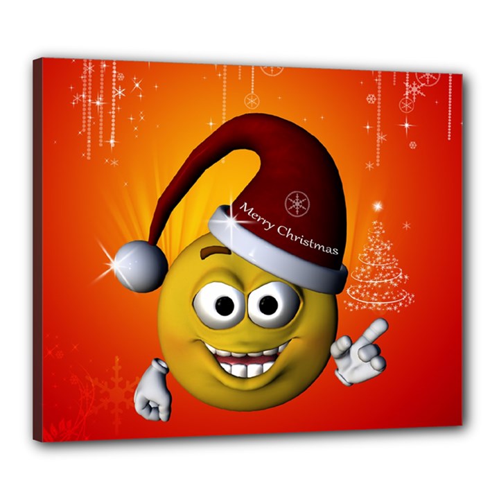 Cute Funny Christmas Smiley With Christmas Tree Canvas 24  x 20 