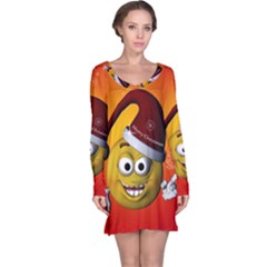 Cute Funny Christmas Smiley With Christmas Tree Long Sleeve Nightdresses by FantasyWorld7