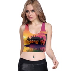 Wonderful Sunset Over The Island Racer Back Crop Tops by FantasyWorld7