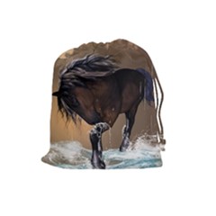 Beautiful Horse With Water Splash Drawstring Pouches (large)  by FantasyWorld7