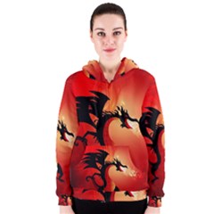 Funny, Cute Dragon With Fire Women s Zipper Hoodies by FantasyWorld7