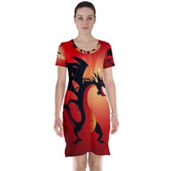 Funny, Cute Dragon With Fire Short Sleeve Nightdresses by FantasyWorld7