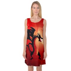 Funny, Cute Dragon With Fire Sleeveless Satin Nightdresses by FantasyWorld7