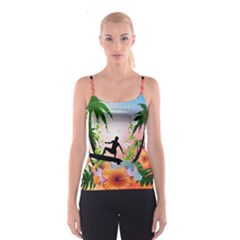 Tropical Design With Surfboarder Spaghetti Strap Tops by FantasyWorld7