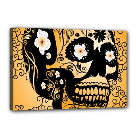 Sugar Skull In Black And Yellow Canvas 18  x 12 