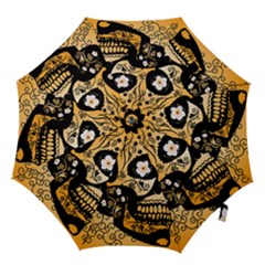 Sugar Skull In Black And Yellow Hook Handle Umbrellas (Small)