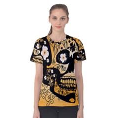 Sugar Skull In Black And Yellow Women s Cotton Tees