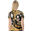 Sugar Skull In Black And Yellow Women s V-Neck Sport Mesh Tee View2