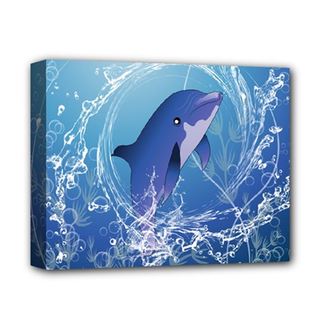 Cute Dolphin Jumping By A Circle Amde Of Water Deluxe Canvas 14  X 11  by FantasyWorld7