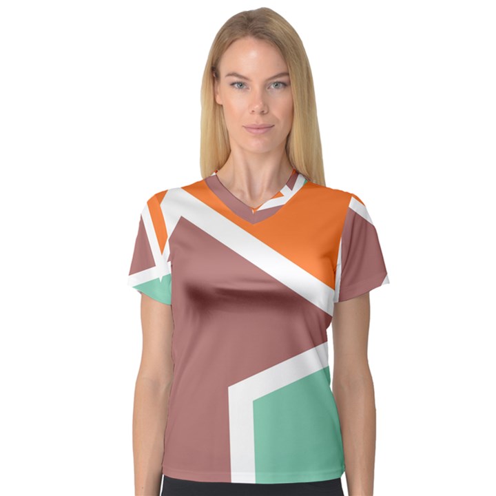 Misc shapes in retro colors Women s V－Neck Sport Mesh Tee