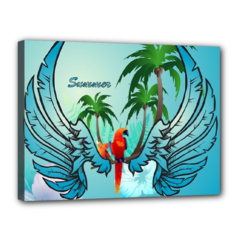 Summer Design With Cute Parrot And Palms Canvas 16  X 12 