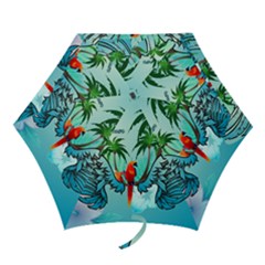 Summer Design With Cute Parrot And Palms Mini Folding Umbrellas