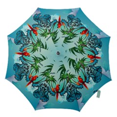 Summer Design With Cute Parrot And Palms Hook Handle Umbrellas (large)