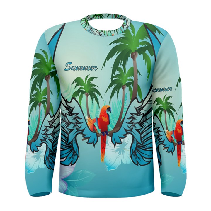 Summer Design With Cute Parrot And Palms Men s Long Sleeve T-shirts