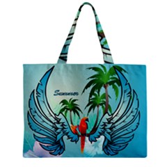 Summer Design With Cute Parrot And Palms Zipper Tiny Tote Bags