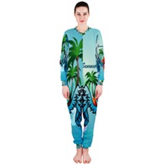 Summer Design With Cute Parrot And Palms Onepiece Jumpsuit (ladies)  by FantasyWorld7