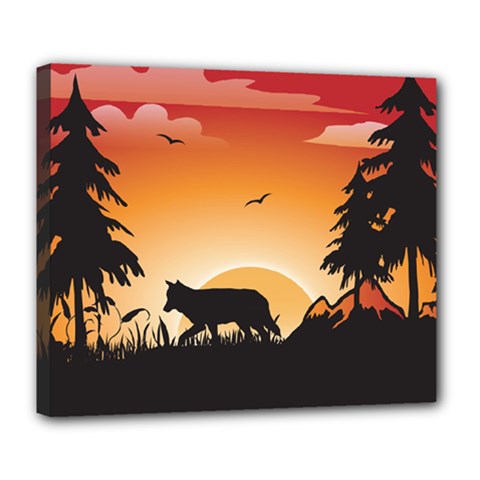 The Lonely Wolf In The Sunset Deluxe Canvas 24  X 20  