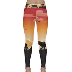 The Lonely Wolf In The Sunset Yoga Leggings