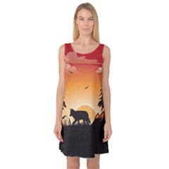 The Lonely Wolf In The Sunset Sleeveless Satin Nightdresses