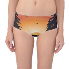 The Lonely Wolf In The Sunset Mid-waist Bikini Bottoms by FantasyWorld7