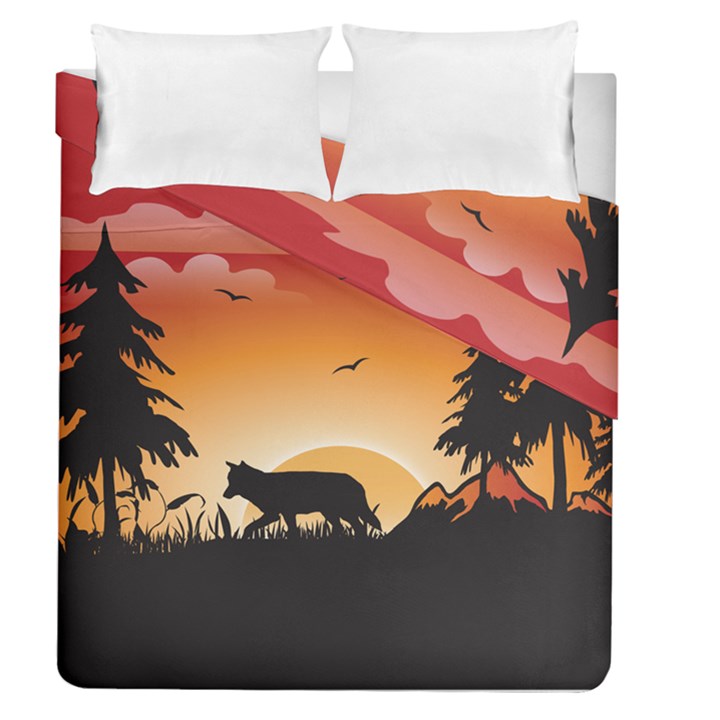 The Lonely Wolf In The Sunset Duvet Cover (Full/Queen Size)