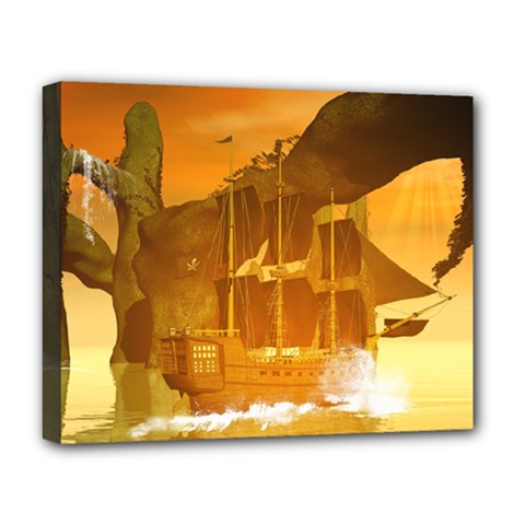Awesome Sunset Over The Ocean With Ship Deluxe Canvas 20  X 16   by FantasyWorld7
