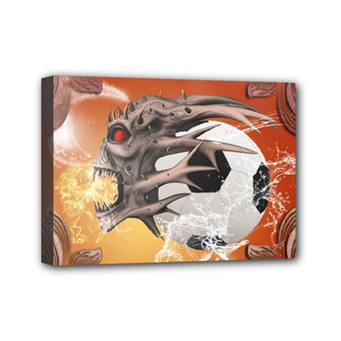 Soccer With Skull And Fire And Water Splash Mini Canvas 7  X 5  by FantasyWorld7