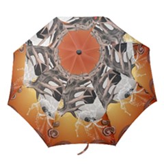 Soccer With Skull And Fire And Water Splash Folding Umbrellas by FantasyWorld7