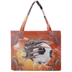 Soccer With Skull And Fire And Water Splash Tiny Tote Bags by FantasyWorld7
