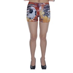 Soccer With Skull And Fire And Water Splash Skinny Shorts by FantasyWorld7