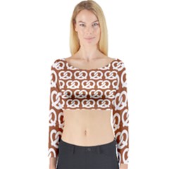 Brown Pretzel Illustrations Pattern Long Sleeve Crop Top by GardenOfOphir