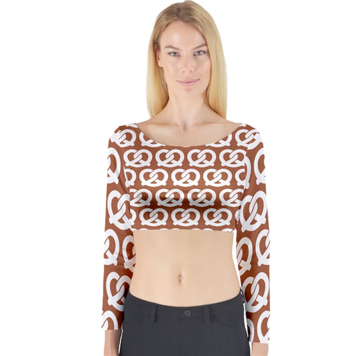 Brown Pretzel Illustrations Pattern Long Sleeve Crop Top