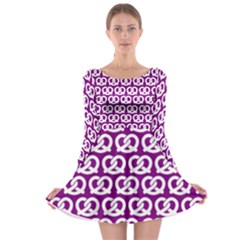 Purple Pretzel Illustrations Pattern Long Sleeve Skater Dress by GardenOfOphir