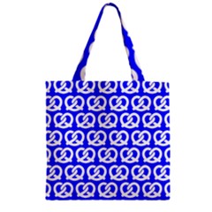 Blue Pretzel Illustrations Pattern Zipper Grocery Tote Bags by GardenOfOphir