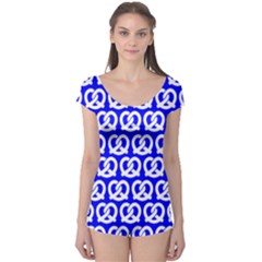 Blue Pretzel Illustrations Pattern Short Sleeve Leotard