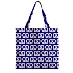 Navy Pretzel Illustrations Pattern Zipper Grocery Tote Bags by GardenOfOphir