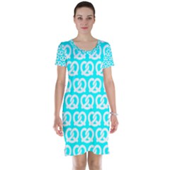 Aqua Pretzel Illustrations Pattern Short Sleeve Nightdresses by GardenOfOphir