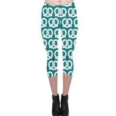 Teal Pretzel Illustrations Pattern Capri Leggings