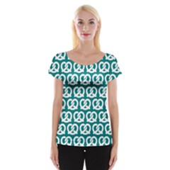 Teal Pretzel Illustrations Pattern Women s Cap Sleeve Top