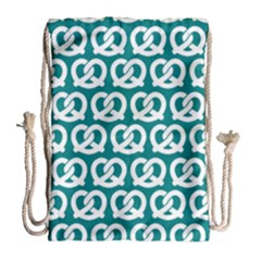 Teal Pretzel Illustrations Pattern Drawstring Bag (Large)