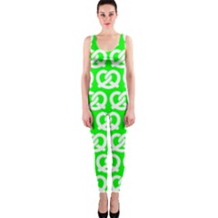 Neon Green Pretzel Illustrations Pattern Onepiece Catsuits by GardenOfOphir