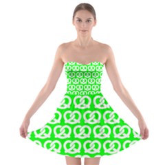 Neon Green Pretzel Illustrations Pattern Strapless Bra Top Dress by GardenOfOphir
