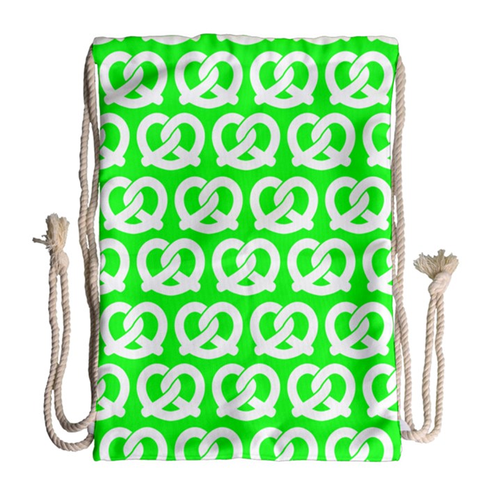 Neon Green Pretzel Illustrations Pattern Drawstring Bag (Large)