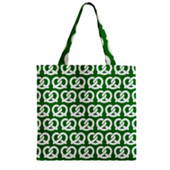 Green Pretzel Illustrations Pattern Zipper Grocery Tote Bags by GardenOfOphir