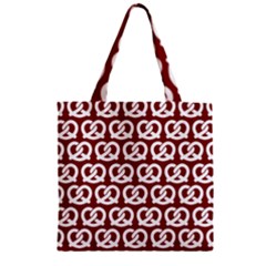 Red Pretzel Illustrations Pattern Zipper Grocery Tote Bags by GardenOfOphir