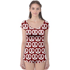 Red Pretzel Illustrations Pattern Short Sleeve Leotard by GardenOfOphir