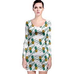 Pineapple Pattern Long Sleeve Bodycon Dresses