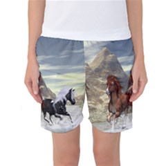 Beautiful Horses Running In A River Women s Basketball Shorts by FantasyWorld7