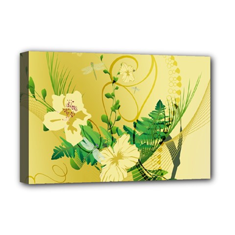 Wonderful Soft Yellow Flowers With Leaves Deluxe Canvas 18  X 12   by FantasyWorld7